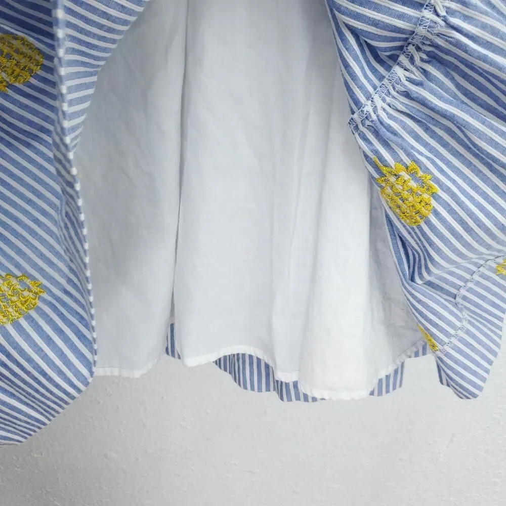 J. CREW Pinapple Embroidered Tiered Seersucker Pinstripe Lagenlook Midi Skirt - Picture 10 of 15